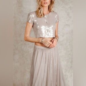 NWT Chan Luu Paloma Clear Sequins Crop Tee Top - Small